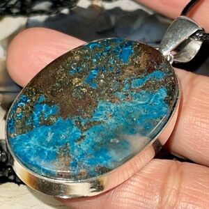 Chrysocolla in Quartz; Quantum Quattro Pendant 2 1/4”